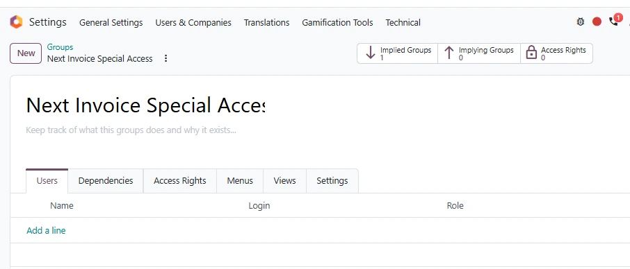 odoo security group New security group “Next Invoice Special Access” in Odoo 20